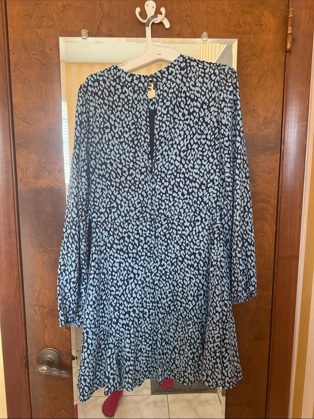 miami Light Blue and Black Leopard-Print Long Sleeve Dress